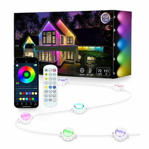 Smart Eaves Light Permanent Outdoor IP67 Waterproof LED Lights Remote APP DlY Music Sync Timer String Lighting for House Holiday