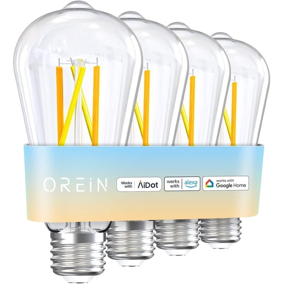 Smart Edison Light Bulbs, 2.4 Ghz Wi-Fi ST19(58) Vinta Light Bulbs E26, 800LM Dimmable via app, 2700-6500K Tunable, Smart LED Filament Bulb Works with Alexa/Google Home, 60W Equivalent 4Pack