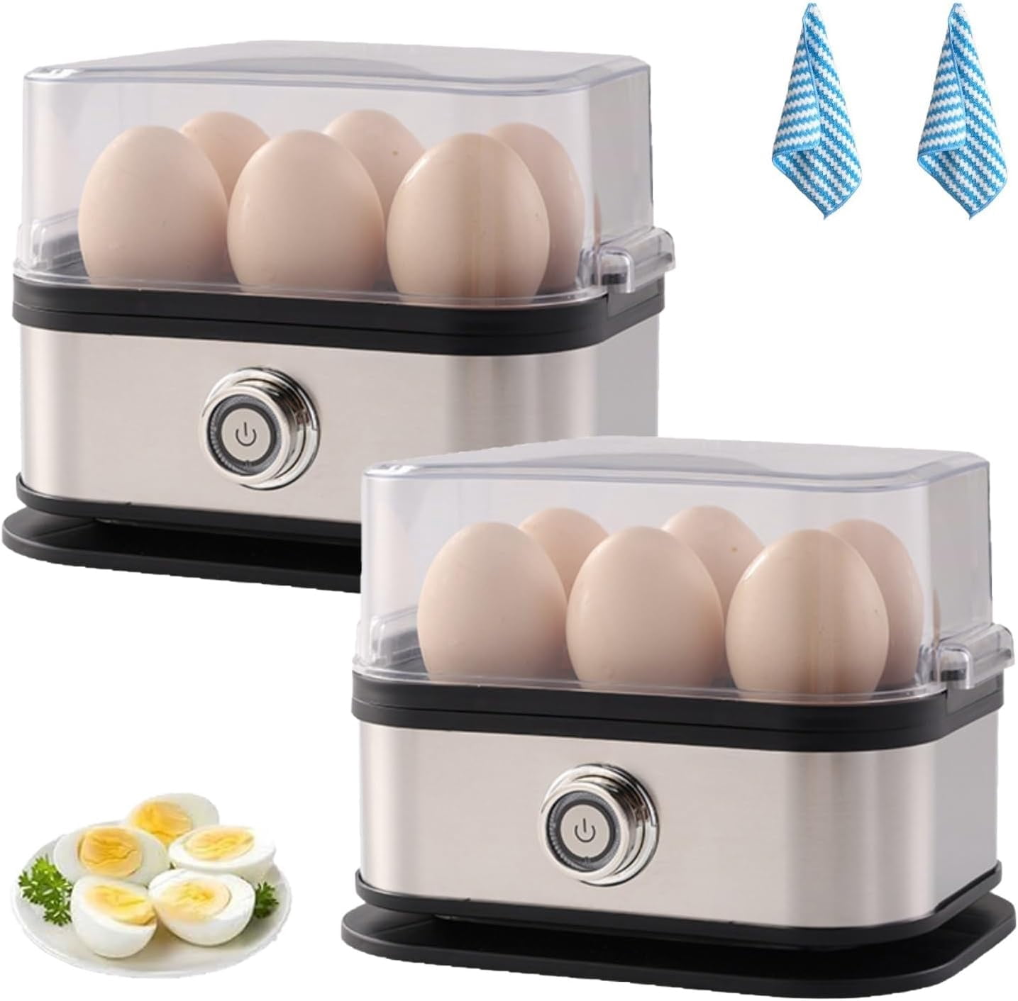 Smart Egg Cooker with Auto Shut, Electric Rapid Egg Boiler for 6 Eggs, Effortless Egg Cooking with the Ultimate Stainless Steel Egg Cooker for Hard/Soft/Medium Boiled, Poached, Scrambled