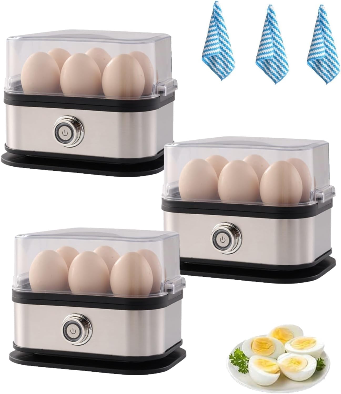 Smart Egg Cooker with Auto Shut, Electric Rapid Egg Boiler for 6 Eggs, Effortless Egg Cooking with the Ultimate Stainless Steel Egg Cooker for Hard/Soft/Medium Boiled, Poached, Scrambled