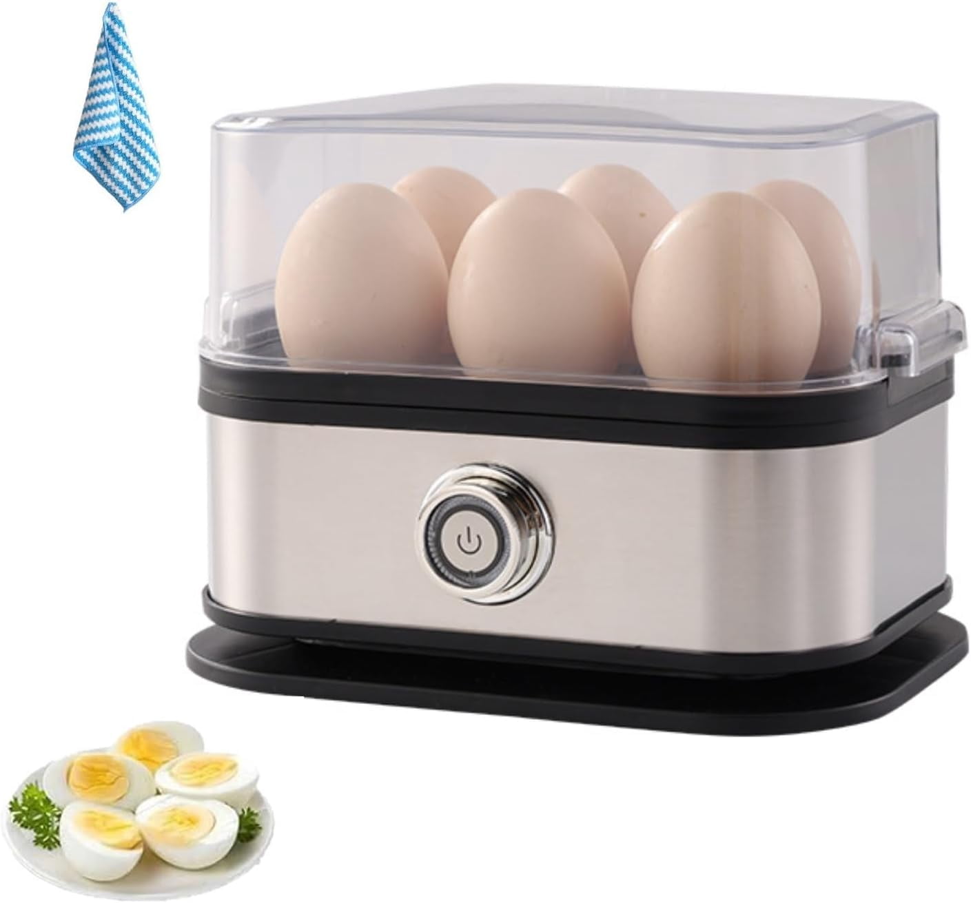Smart Egg Cooker with Auto Shut, Electric Rapid Egg Boiler for 6 Eggs, Effortless Egg Cooking with the Ultimate Stainless Steel Egg Cooker for Hard/Soft/Medium Boiled, Poached, Scrambled