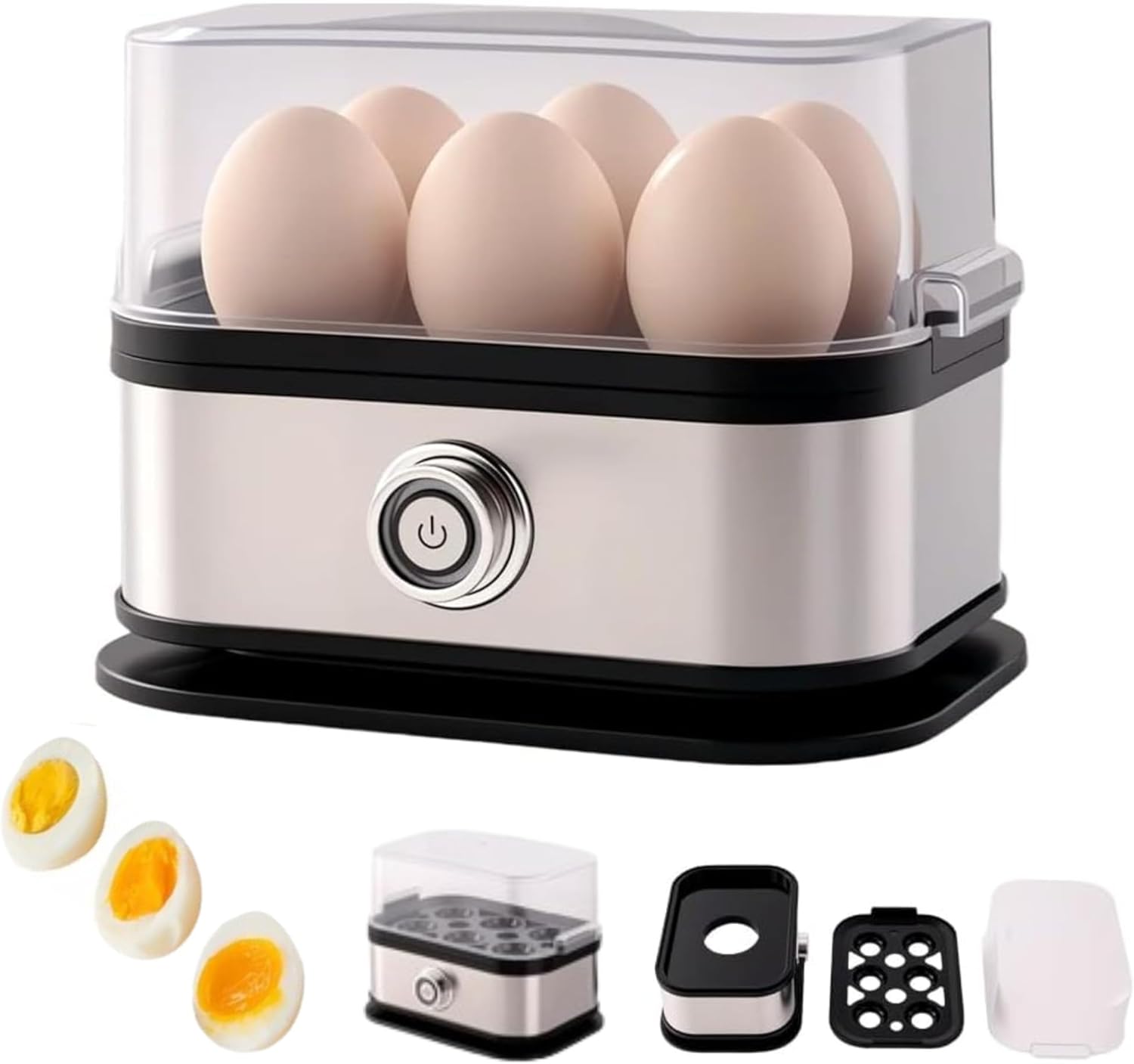 Smart Egg Cooker with Auto Shut-Off – 6 Egg Capacity Electric Egg Cooker, Rapid Hard/Medium/Soft Boiled Egg Steamer, Multi-Function for Poached, Scrambled Eggs & Vegetables
