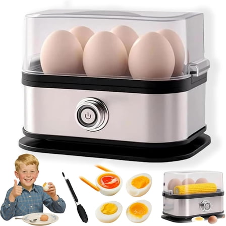 Smart Egg Cooker with Auto Shut, Rapid Egg Cooker Electric 6 Eggs Capacity Boiler, Hard Boiled, Medium, BPA Free, Steams Other Foods with Anti-Scalding Clip (1PC)