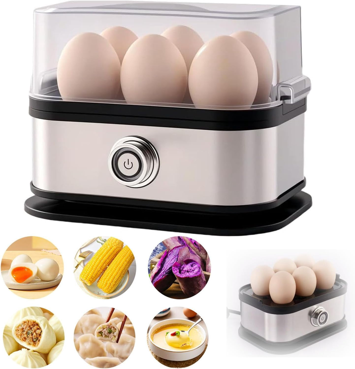 Smart Egg Cooker with Auto Shut Off, 6 Egg Cooking with Stainless Steel Egg Cooker