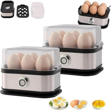 Smart Egg Cooker with Auto Shut Off, Effortless Egg Cooking with the Ultimate Stainless Steel Egg Cooker, Electric Rapid Boiler for 6 Eggs (2Set)