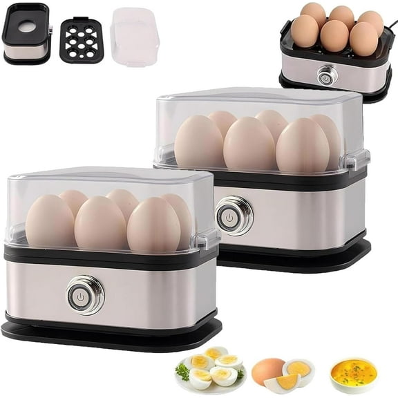 Smart Egg Cooker with Auto Shut Off, Effortless Egg Cooking with the Ultimate Stainless Steel Egg Cooker, Electric Rapid Boiler for 6 Eggs (2Set)