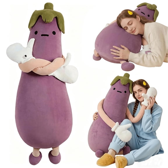 Smart Eggplant Mango Extra Large Patting Pillow for Sleep Aid, Decorative Mango King Shape Partner Plush Hugging Pillow with Remote Control and Heating, Washable Comfort for Side Sleeper (A 35.4in)