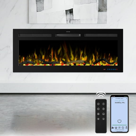 42" Smart Electric Fireplace Insert with Logs and App, Remote & Voice Control, 13 Flame & Ember Colors, Timer, Overheating Protection