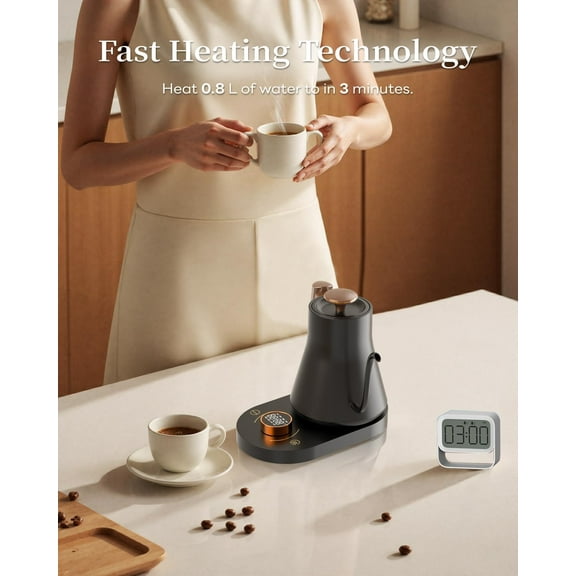 Smart Electric Gooseneck Kettle with WiFi Control, Pour-Over Coffee & Tea Kettle, ±1°F Precise Temp, Stainless Steel Quick Boil Hot Water Keep Warm, Pro Brewing Teapot 0.8L, 1000W