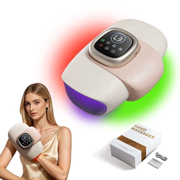 Smart Electric Hand Massager with 3D Air Compression, 3 Colors of Light & Heating - for Arthritis Pain Relief, with 5-Finger Individual Therapy,  - Perfect Gift for Valentine's Day, Parents