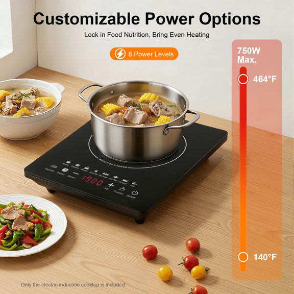 Smart Electric Induction Cooktop, 110V 750W 50/60Hz, 8 Power Levels, Touch Control Panel with Ceramic Glass Surface for Compact Cooking