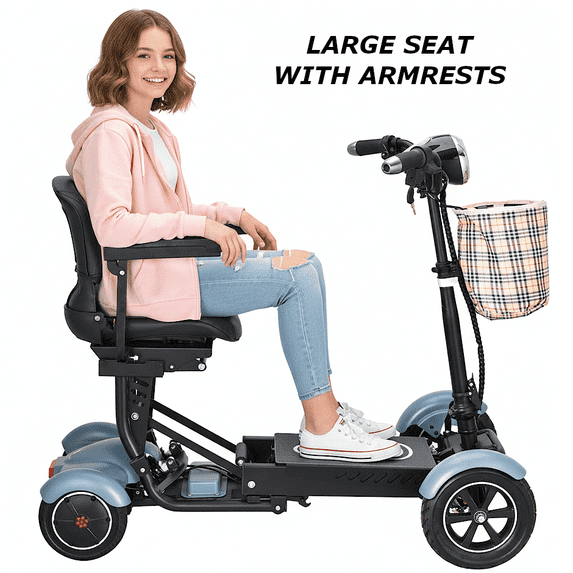 Full Seat Smart Electric Mobility Scooter, Up&Down Armrests Lightweight Easy Travel - Matte Sky Blue