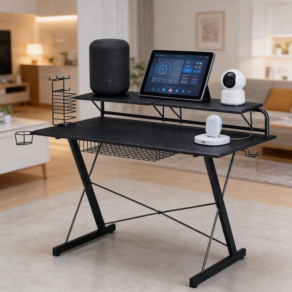 Smart Electric Standing Desk with Carbon Shelving System Multi-Scene Gaming & Office Desk for Seamless Stand Up Work & Gaming Setup