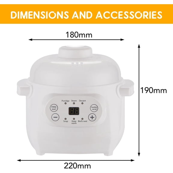 Smart Electric Stew Pot 1L Ceramic Slow Cooker with Timer Touch Control White for Soup Porridge