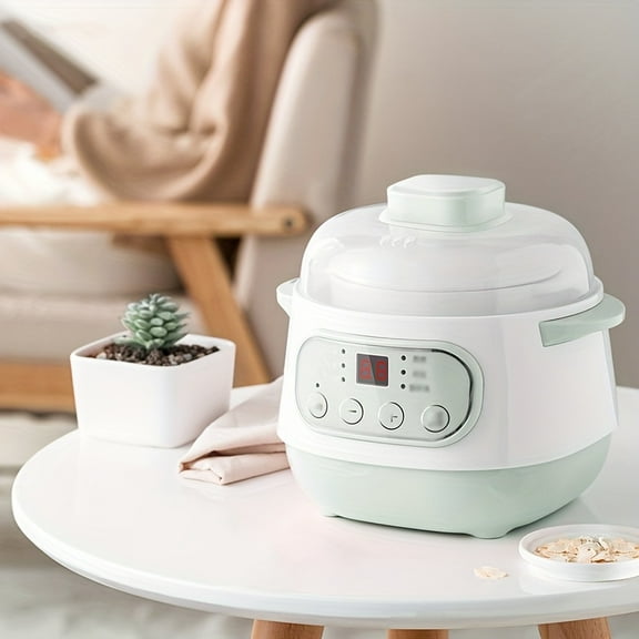 Smart Electric Stewing Pot, 2L Multi-Function Ceramic Slow Cooker with Steaming Basket, 24-Hour Timer & Auto Keep-Warm, Perfect for Soup, Congee, Stews & Desserts