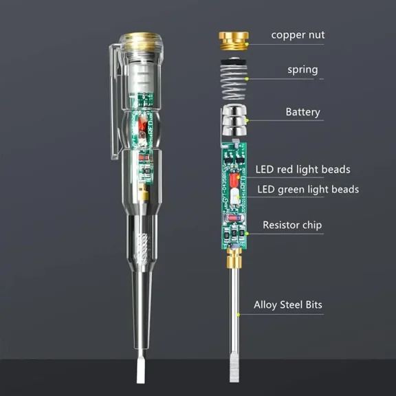 Smart Electrician's Test Pen for 24-250V Checks, Clear Pen-Style Design with LED Indicator