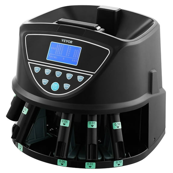 Smart Electronic Coin Counter - LCD Display Shows Real-Time Count for US Coins (1¢/5¢/10¢/25¢/$1) with 5 Storage Tubes