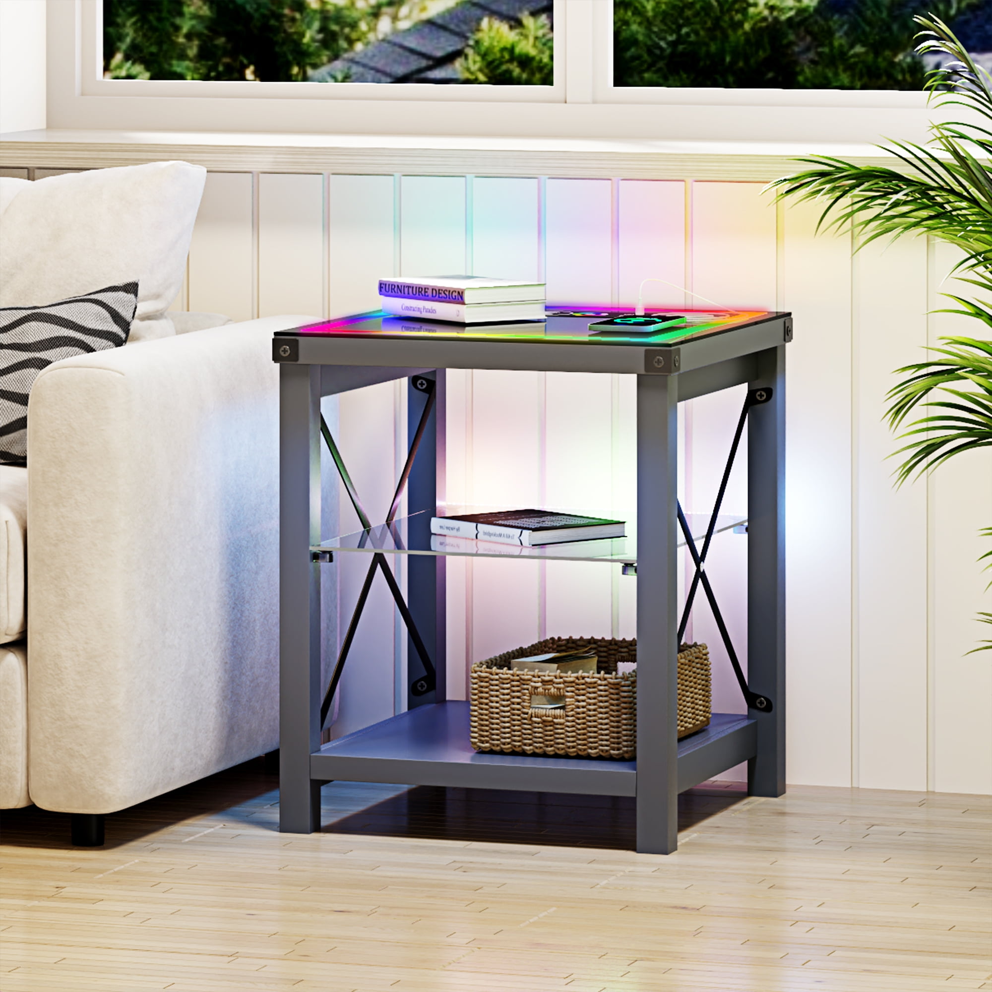 Smart End Side Table with Charging Station, Small Bedside Night Stand ...