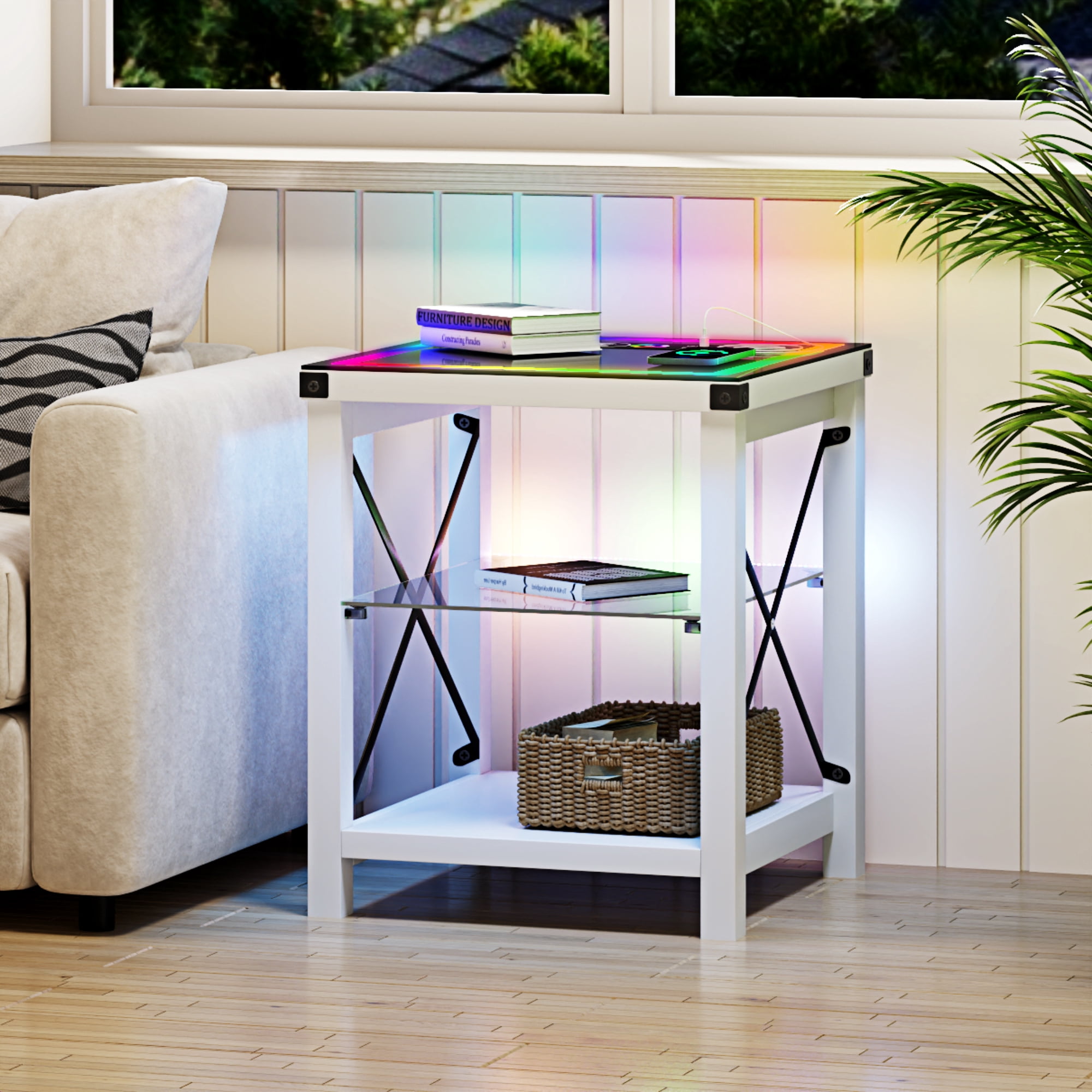 Smart End Side Table with Charging Station, Small Bedside Night Stand ...