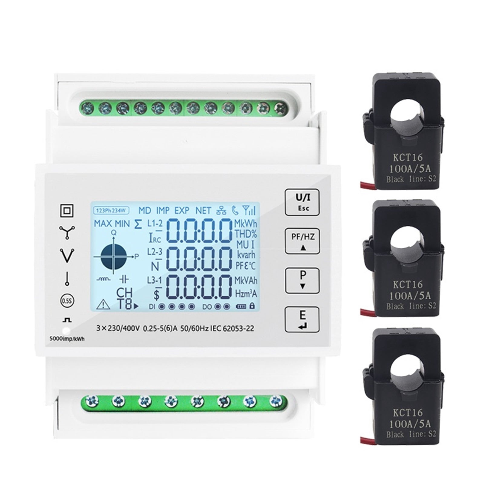Smart Energy Electricity Consumption Power Meter 3 Phase Din Rail Meter Modbus With 50A100A150A200A/5A CT Voltmeter Ammeter ,Easy to Install