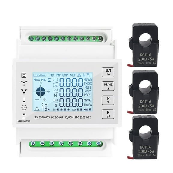 Smart Energy Electricity Consumption Power Meter 3 Phase Din Rail Meter Modbus With 50A100A150A200A/5A CT Voltmeter Ammeter ,Easy to Install