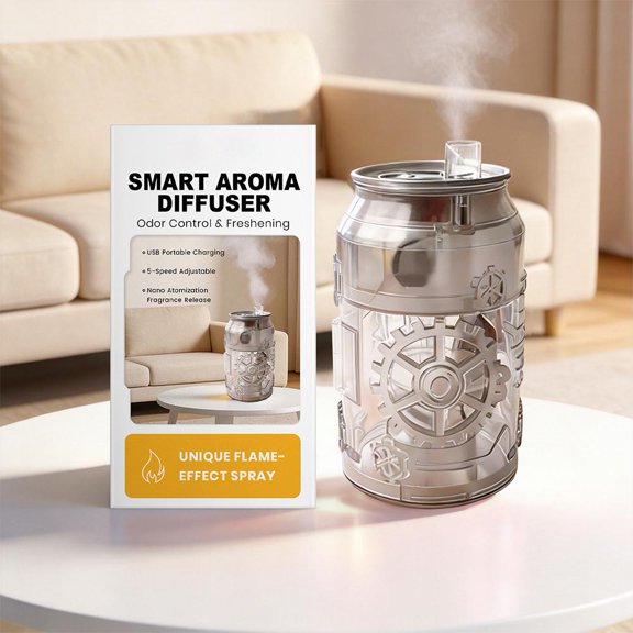 Smart Essential Oil Diffuser,5 Mist Modes Fire Flame Aromatherapy Humidifier,Fun Can Shape USB Rechargeable Aroma Diffuser Cozy Gift for Bedroom Home Yoga Office Desktop,Quiet Operation