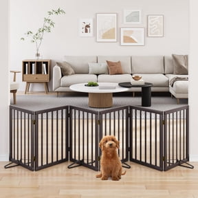Smart FENDEE 6 Panels Foldable Dog Gate Extra Wide Entryway Freestanding Bamboo Pet Fence, 24"H,Brown