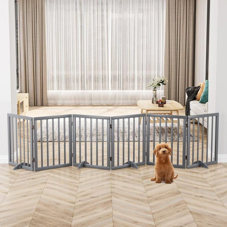 Smart FENDEE Wooden Large Free Standing Indoor Folding Room Pet Gate 24 H Gray Walmart