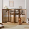 thumbnail image 1 of Smart FENDEE Bamboo Dog Gate Freestanding 4 Panel Pet Gate with 2 Support feet, 33" Tall, Walnut, 1 of 8