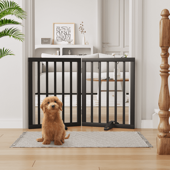 Smart FENDEE Bamboo Dog Gates for Doorways Freestanding Pet Gate, 2 Support Feet, 24"H, Black