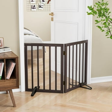 Smart FENDEE Bamboo Dog Gates for Doorways Freestanding Pet Gate, 2 Support Feet, 24"H, Brown