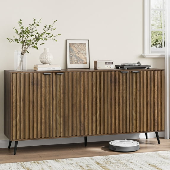 Smart FENDEE Sideboard Buffet Cabinet with Adjustable Shelf and 4 Doors,Living Room,Kitchen,Walnut