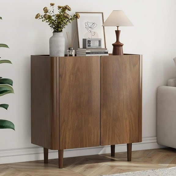 Smart FENDEE Buffet Cabinet with Curved Edge Doors, Sideboard for Kitchen, Living Room, Walnut