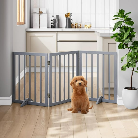 Smart FENDEE Dog Gate Wood Foldable Pet Gate for Doorway,24"H,Gray