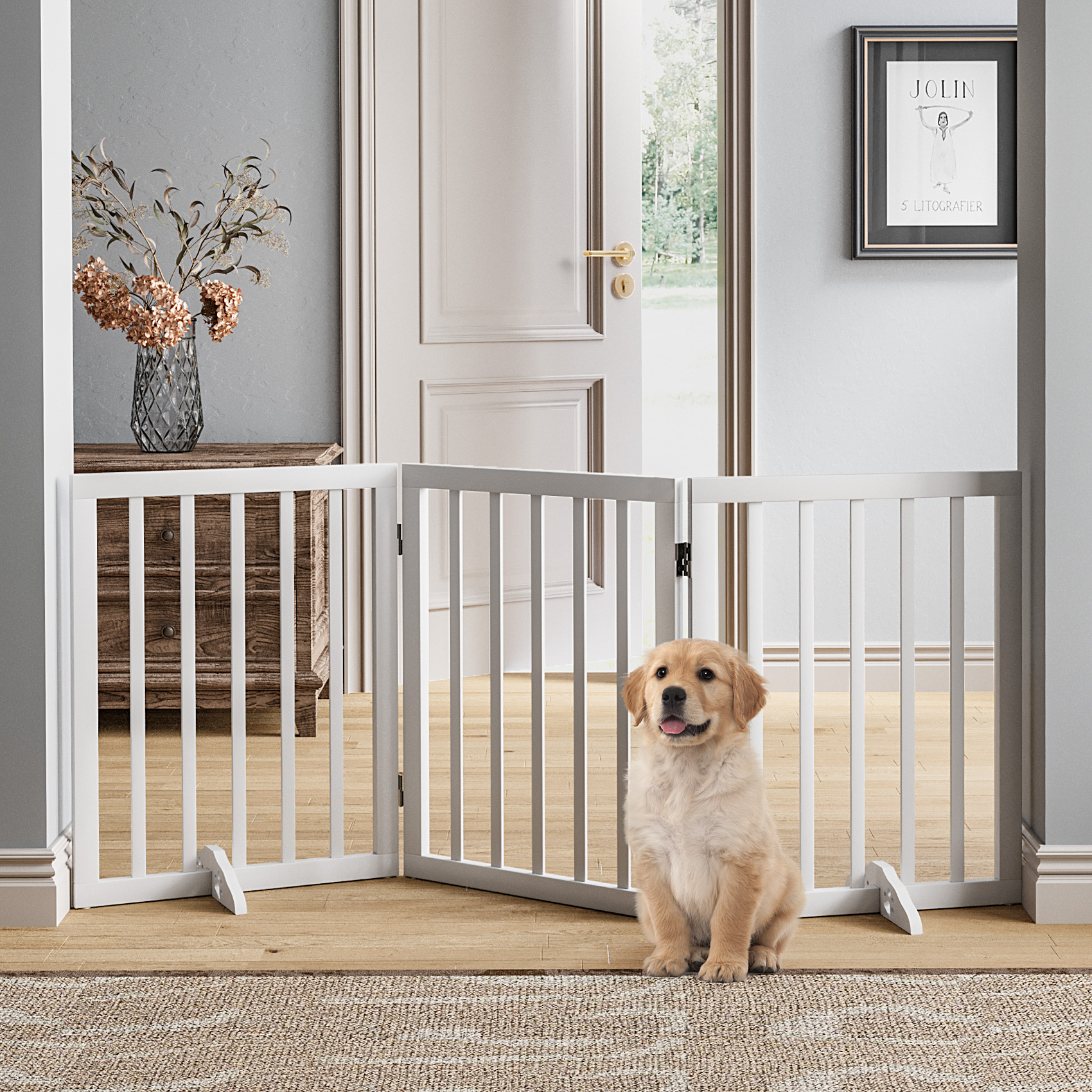 Arf Pets 31.5"H Free Standing Wood Dog Gate, Walk Through Door