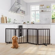 Smart FENDEE Foldable Dog Gate Extra Wide Dog Fence Bamboo Pet Gate for Doorway,24"H,Brown