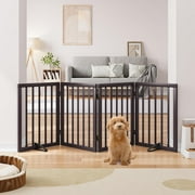 Smart FENDEE Foldable Dog Gate Extra Wide Dog Fence Bamboo Pet Gate for Doorway,24H,Brown