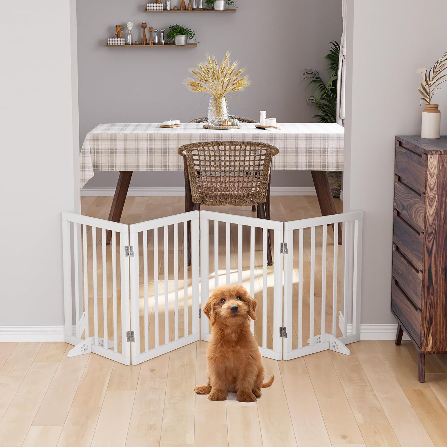 Richell Freestanding Dog Gate, Origami White