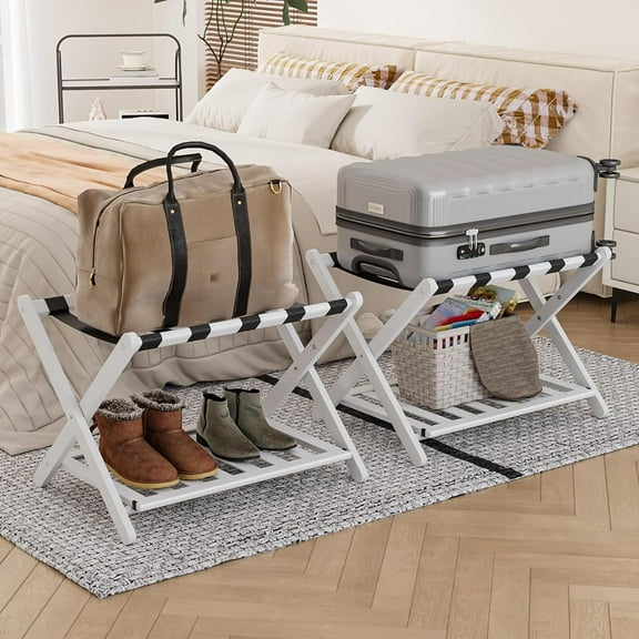 Smart FENDEE Foldable Luggage Rack Sets with Shelf for Guest Room, Hotel