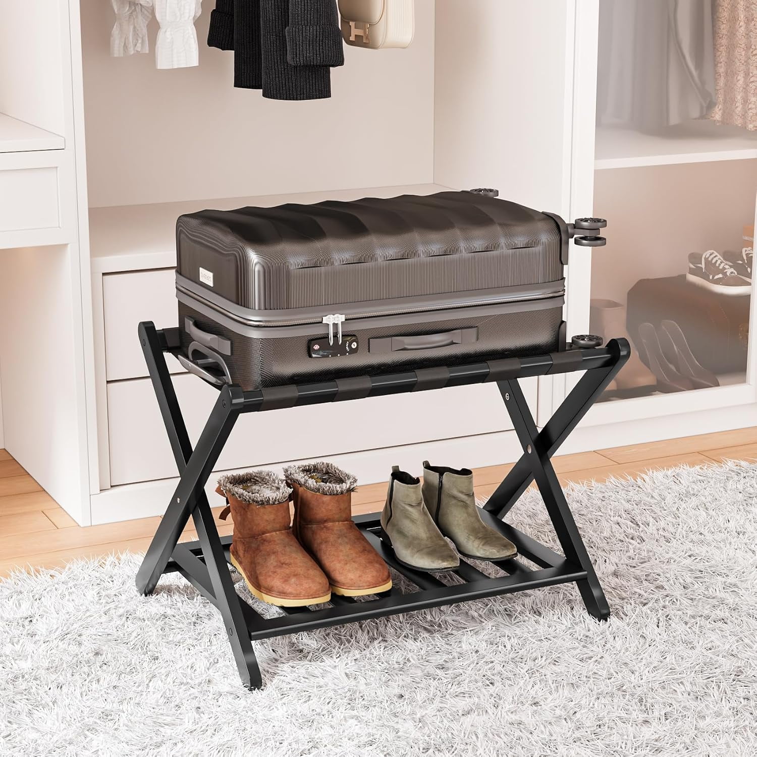 Smart FENDEE Fully Assembled Luggage Racks with 5 Nylon Straps,Bedroom ...
