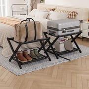 Smart FENDEE Fully Assembled Luggage Racks with 5 Nylon Straps,Bedroom, Hotel,Black,Pack of 2