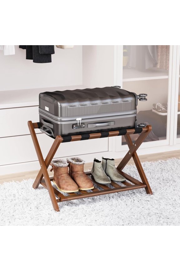 Fully Assembled Luggage Racks with 5 Nylon Straps,Guest Room, Bedroom, Hotel,Walnut