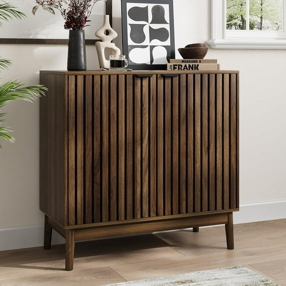 Smart FENDEE Kitchen Buffet Cabinet with Adjustable Shelf, Wood Coffee Bar Cabinet Sideboard,Walnut