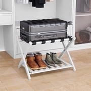 Smart FENDEE Luggage Rack, Bamboo Foldable Suitcase Stand, Holds up to 150lb, White