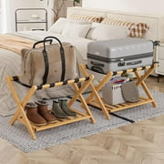 Smart FENDEE Luggage Rack Foldable Bamboo Suitcase Stand, Set of 2, Natural