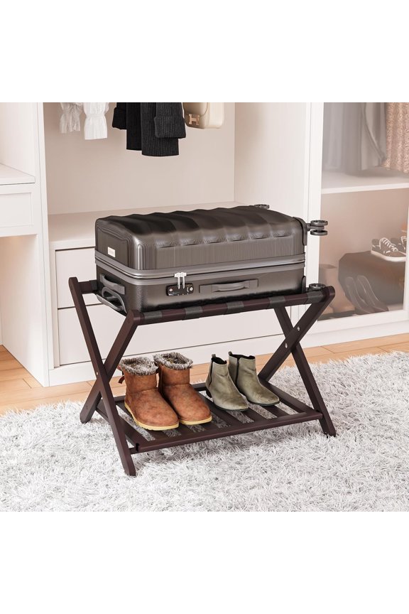 Luggage Rack,Folding Suitcase Stand for Guest Room,Holds up to 150lb,Brown