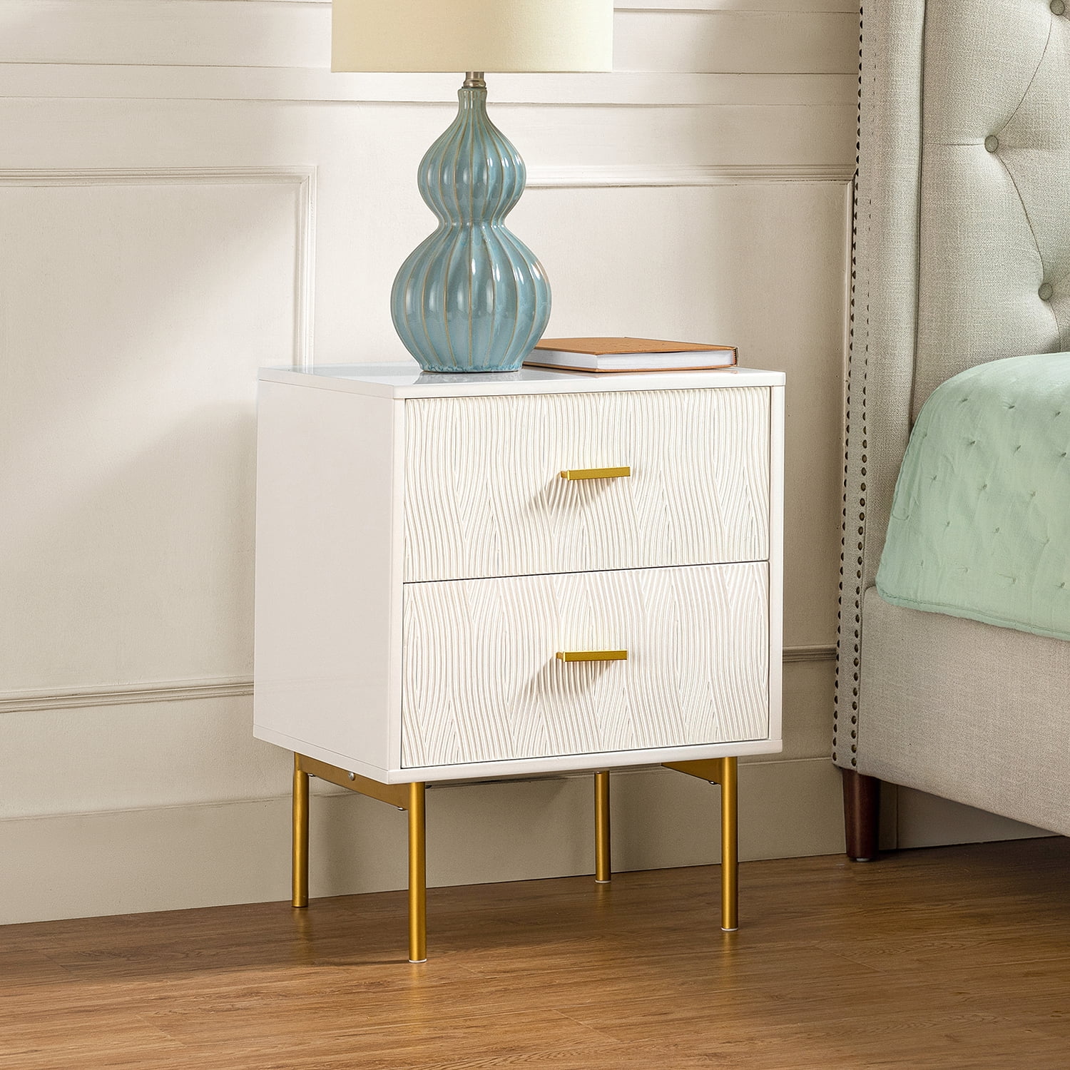 Smart FENDEE Mid Century Nightstand Fluted Night Stand with 2 Drawers ...