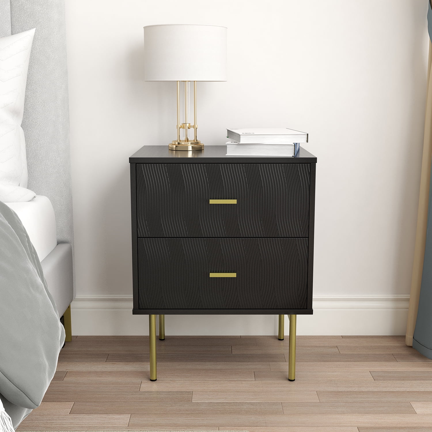 Smart FENDEE Mid Century Nightstand Fluted Night Stand with 2 Drawers ...