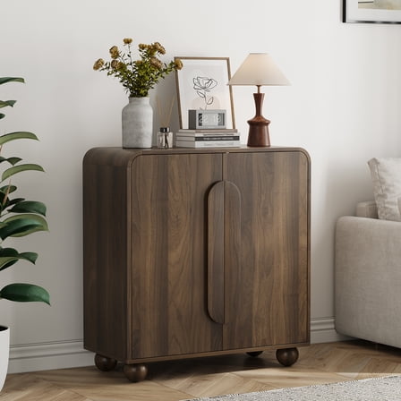 Smart FENDEE Mid-Century Sideboard Storage Cabinet with Elegant Ball Feet for Dining Room, Walnut