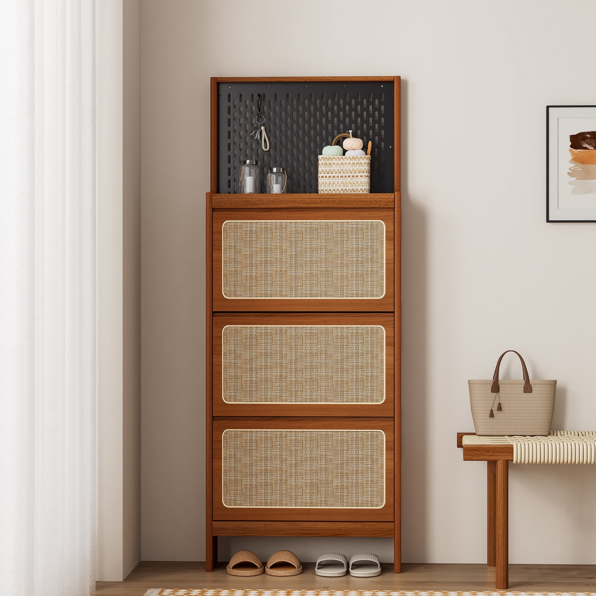 Smart FENDEE Modern Shoe with Flip Drawer and Black Pegboard